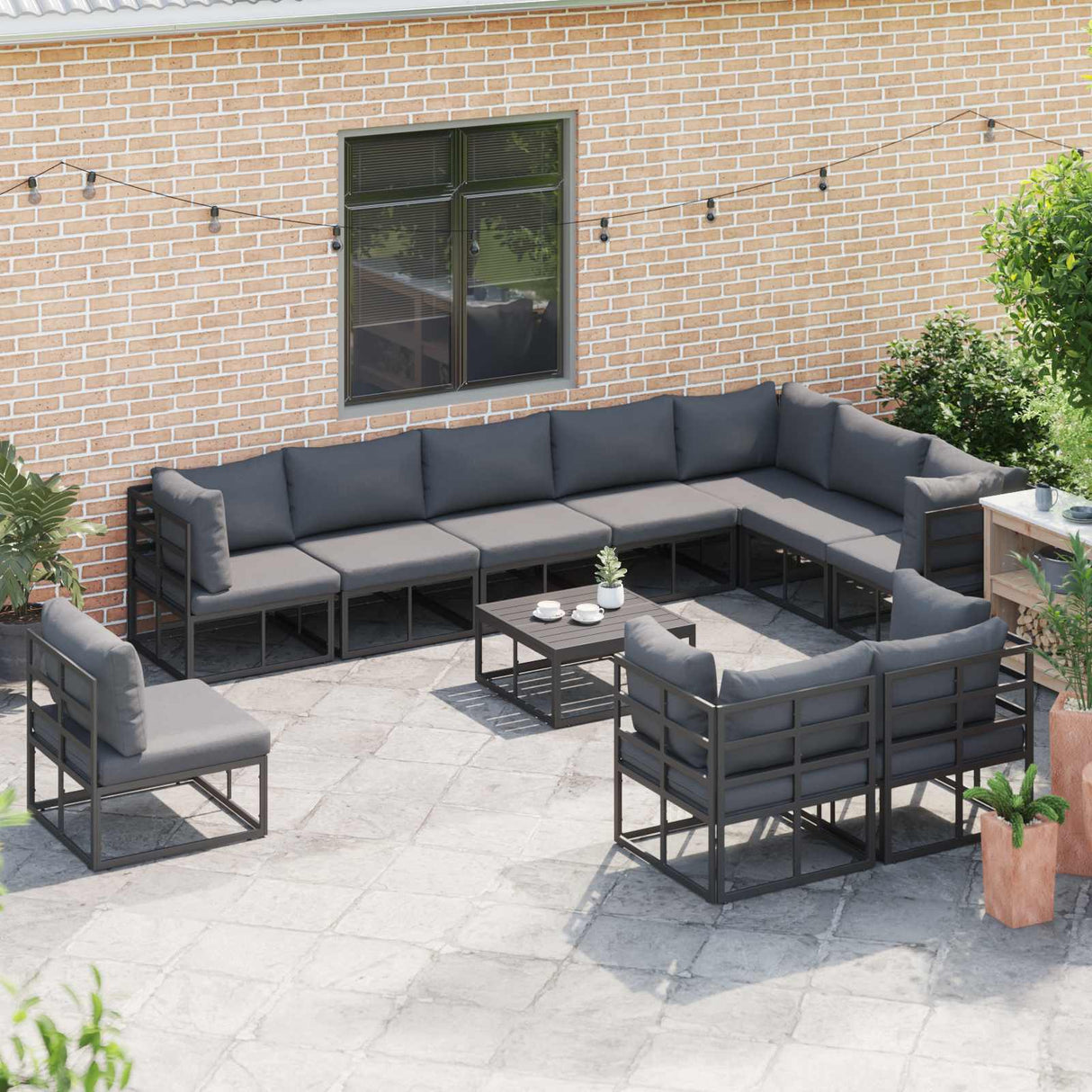 vidaXL Garden Sofa Set with Cushions 10 pcs Black Aluminium