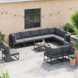 vidaXL Garden Sofa Set with Cushions 10 pcs Black Aluminium