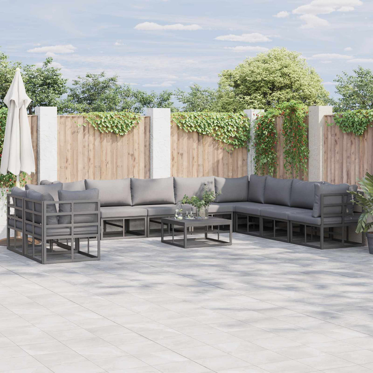 vidaXL Garden Sofa Set with Cushions 10 pcs Black Aluminium
