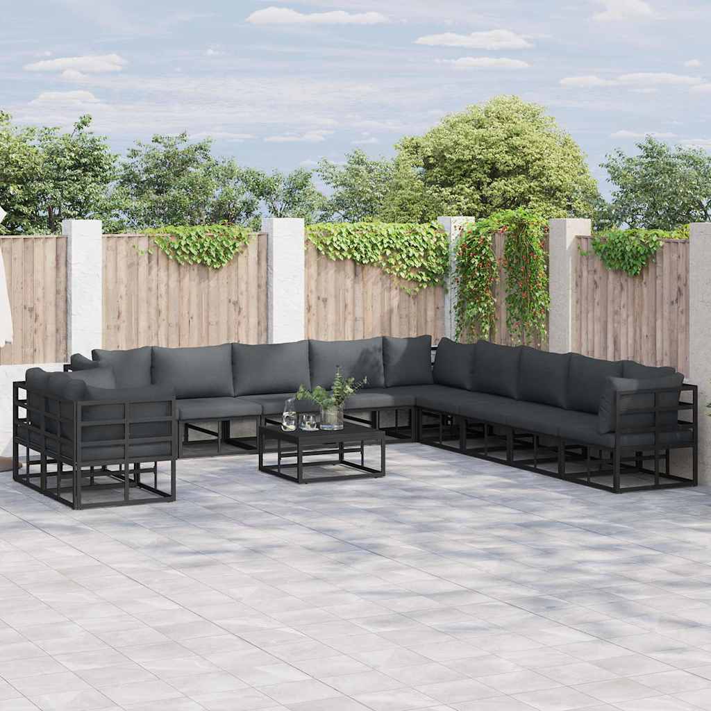 vidaXL Tuinbank Set met kussen 11 pcs Zwart Aluminium