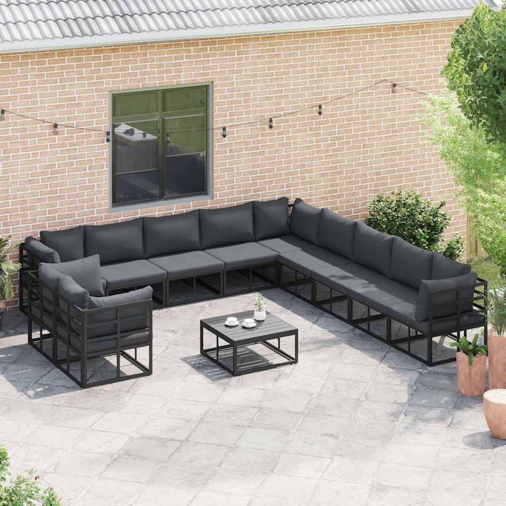 vidaXL Tuinbank Set met kussen 11 pcs Zwart Aluminium