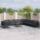 vidaXL Tuinbank Set met kussen 11 pcs Zwart Aluminium