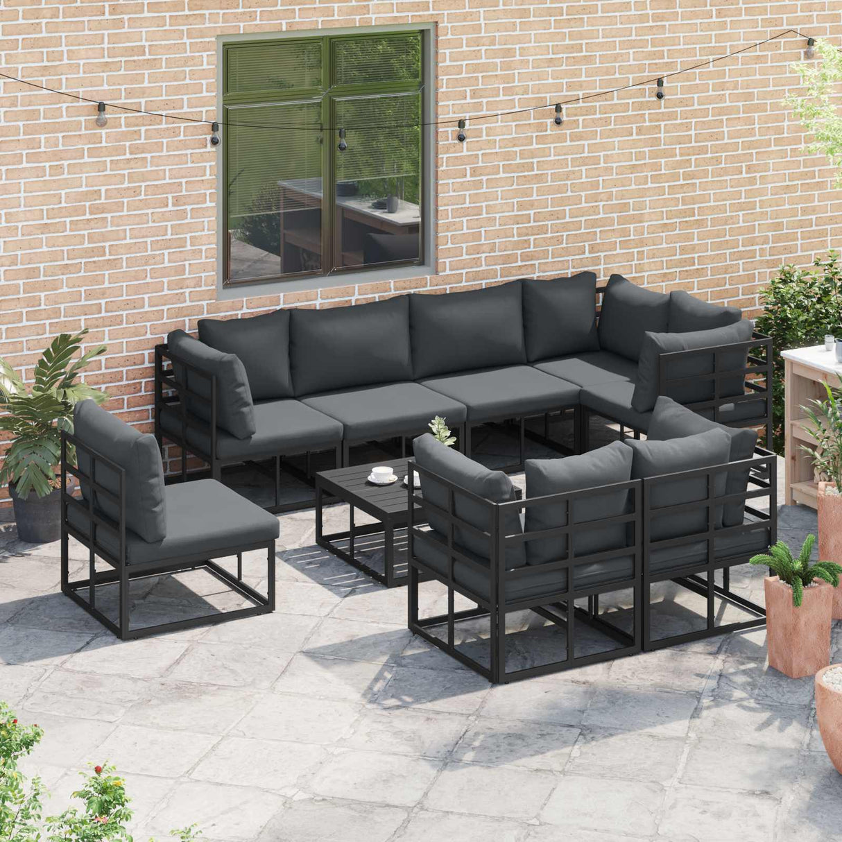 vidaXL Tuinbank Set met kussen 8 pcs Zwart Aluminium