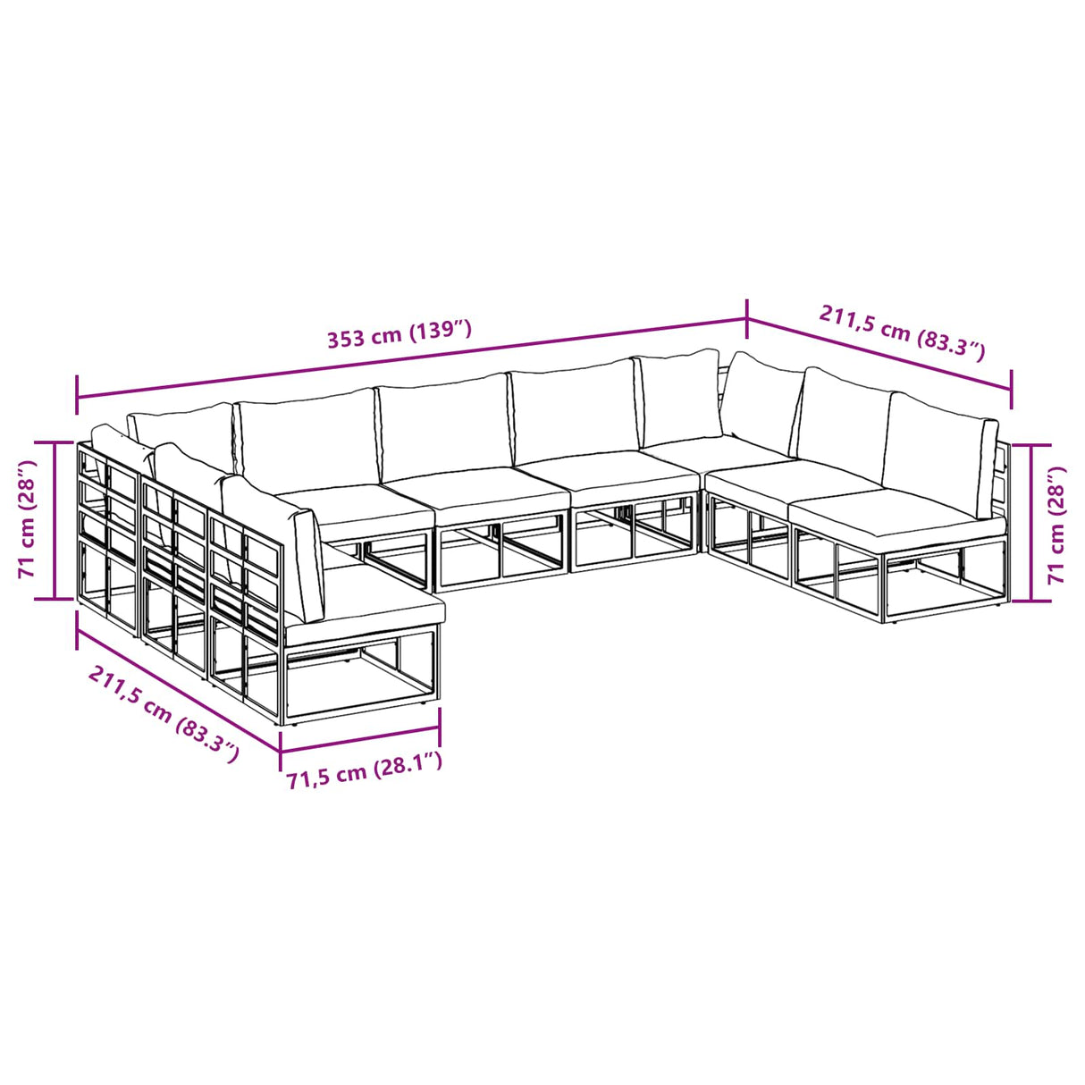 vidaXL Garden Sofa Set with Cushions 9 pcs Black Aluminium
