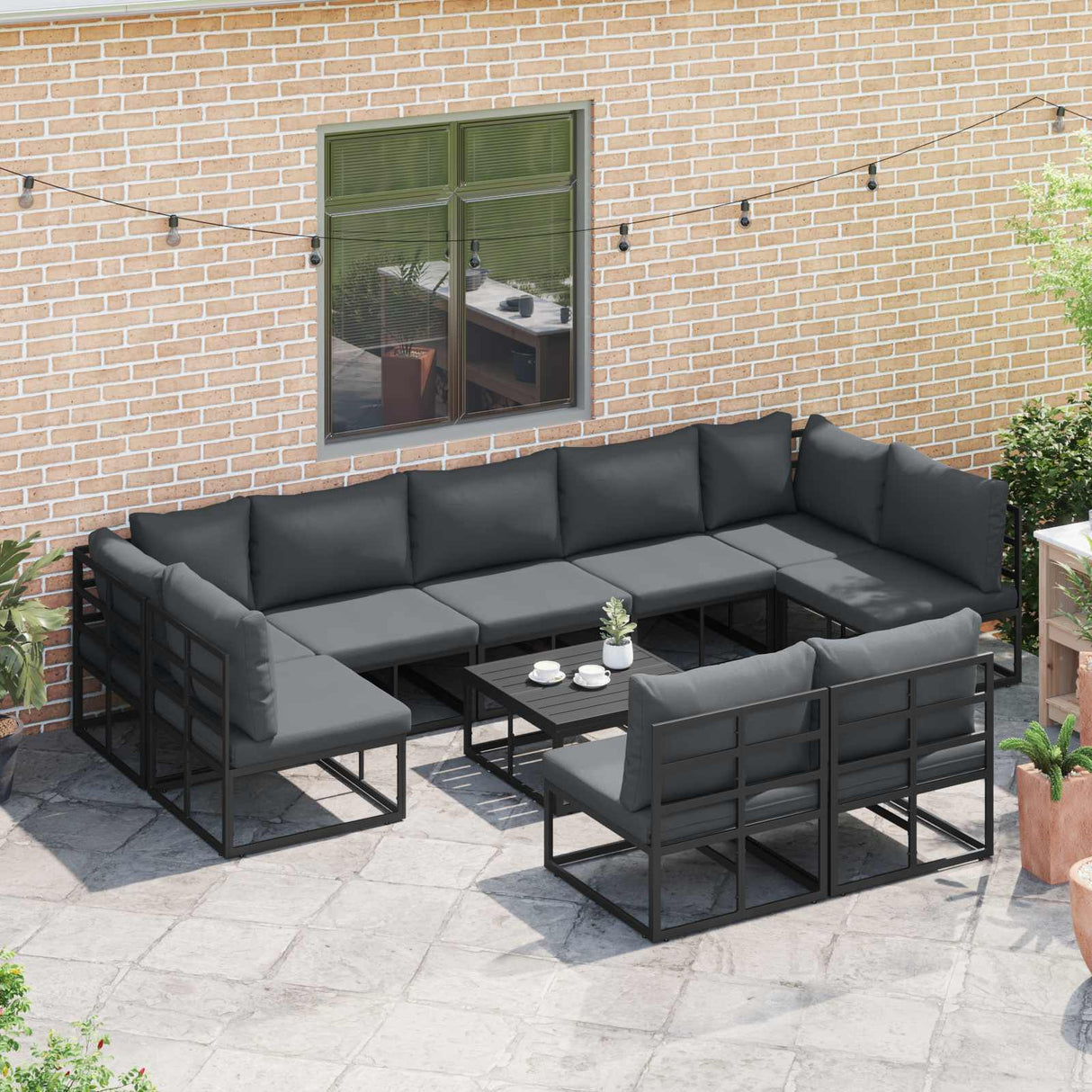 vidaXL Garden Sofa Set with Cushions 9 pcs Black Aluminium