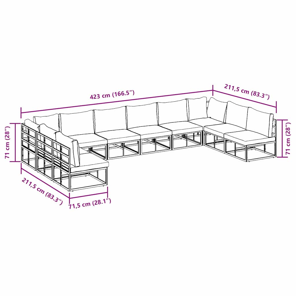 vidaXL Tuinbank Set met kussen 10 pcs Zwart Aluminium