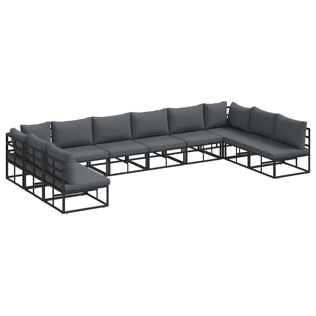 vidaXL Tuinbank Set met kussen 10 pcs Zwart Aluminium
