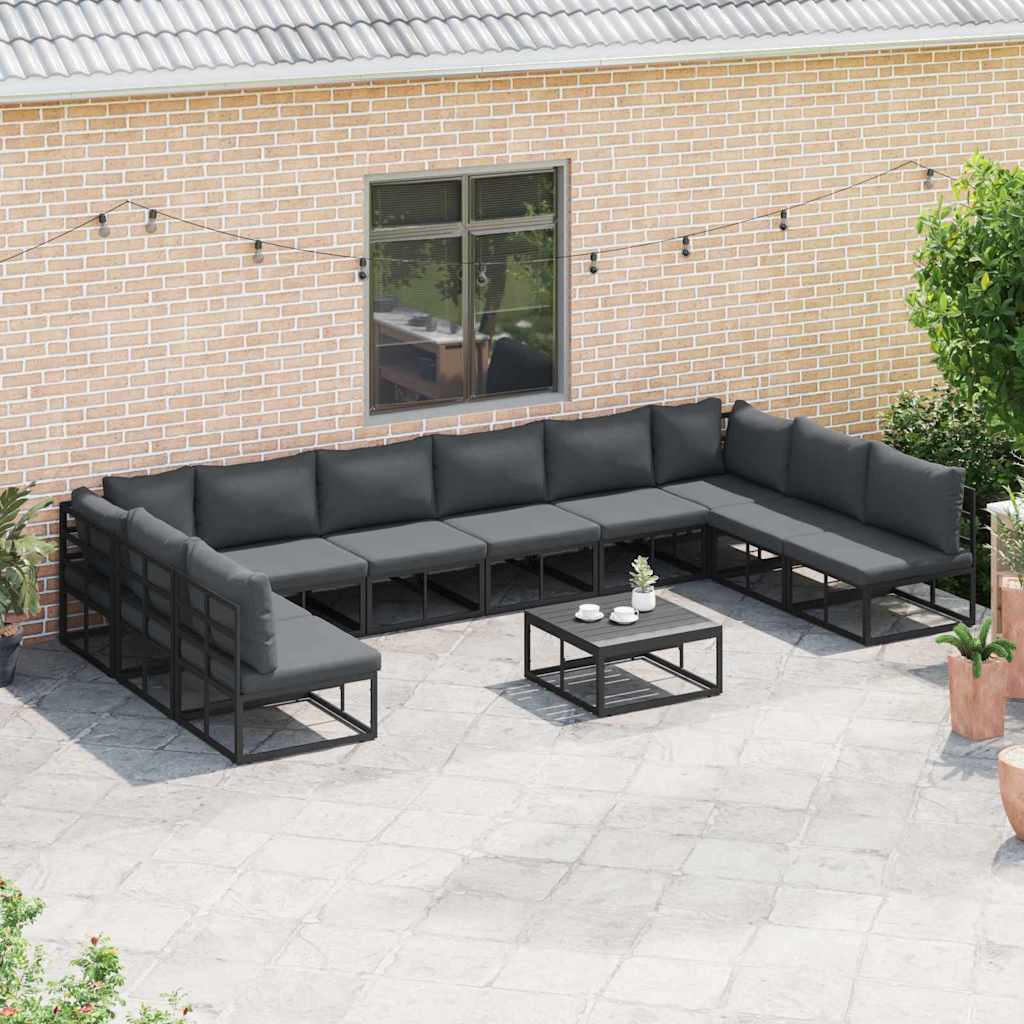 vidaXL Tuinbank Set met kussen 10 pcs Zwart Aluminium