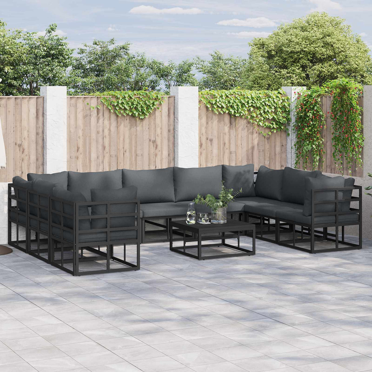 vidaXL Tuinbank Set met kussen 9 pcs Zwart Aluminium