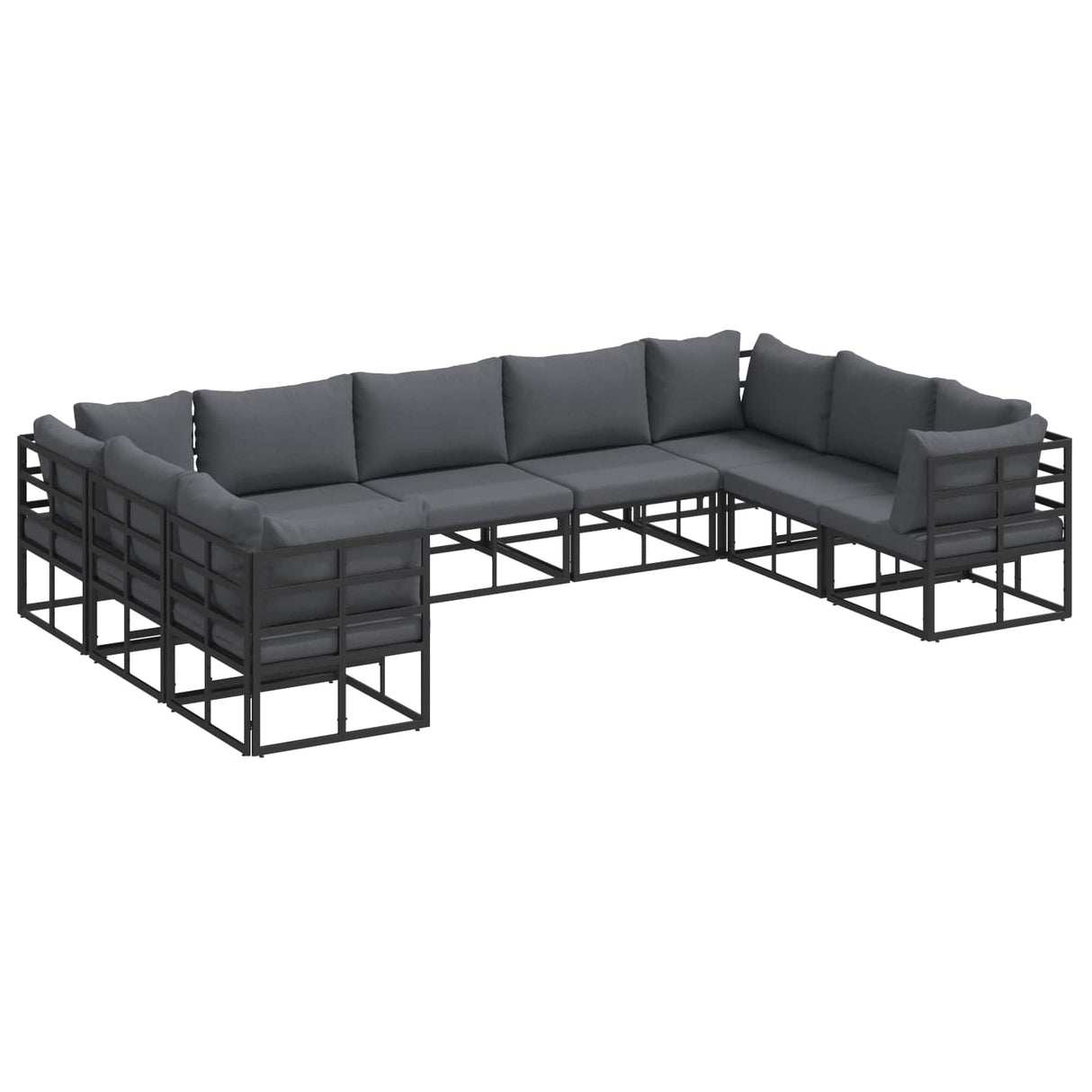 vidaXL Tuinbank Set met kussen 9 pcs Zwart Aluminium