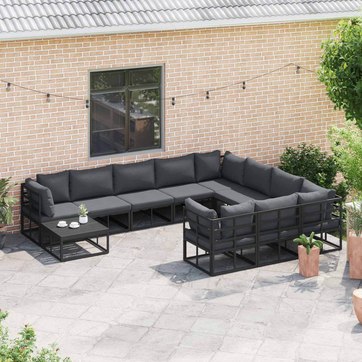 vidaXL Tuinbank Set met kussen 10 pcs Zwart Aluminium