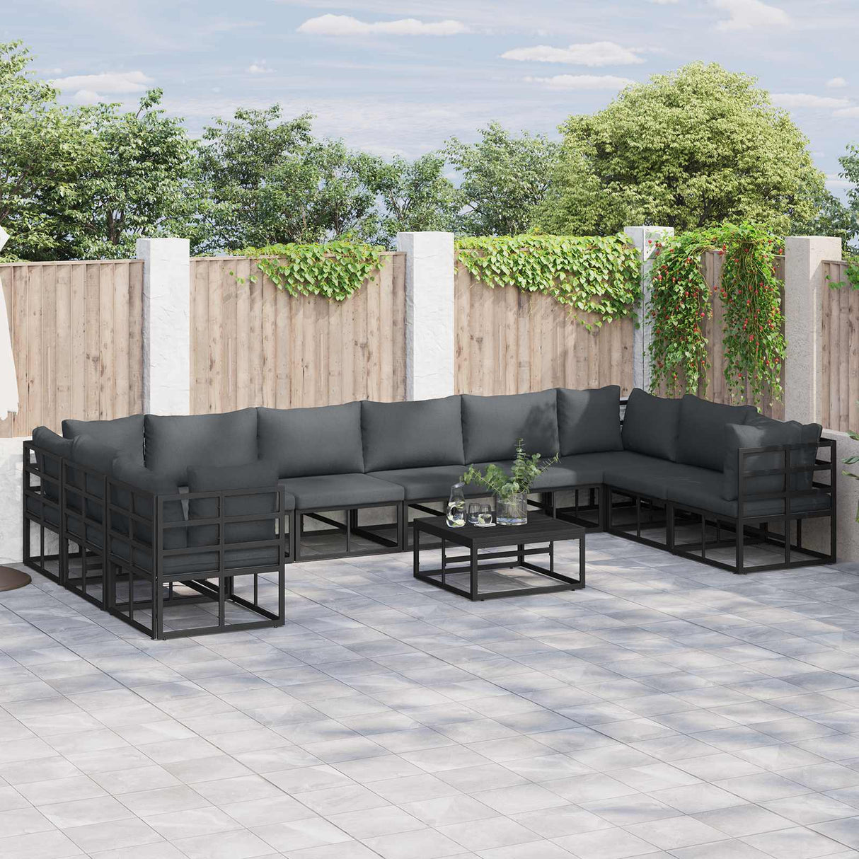vidaXL Tuinbank Set met kussen 10 pcs Zwart Aluminium