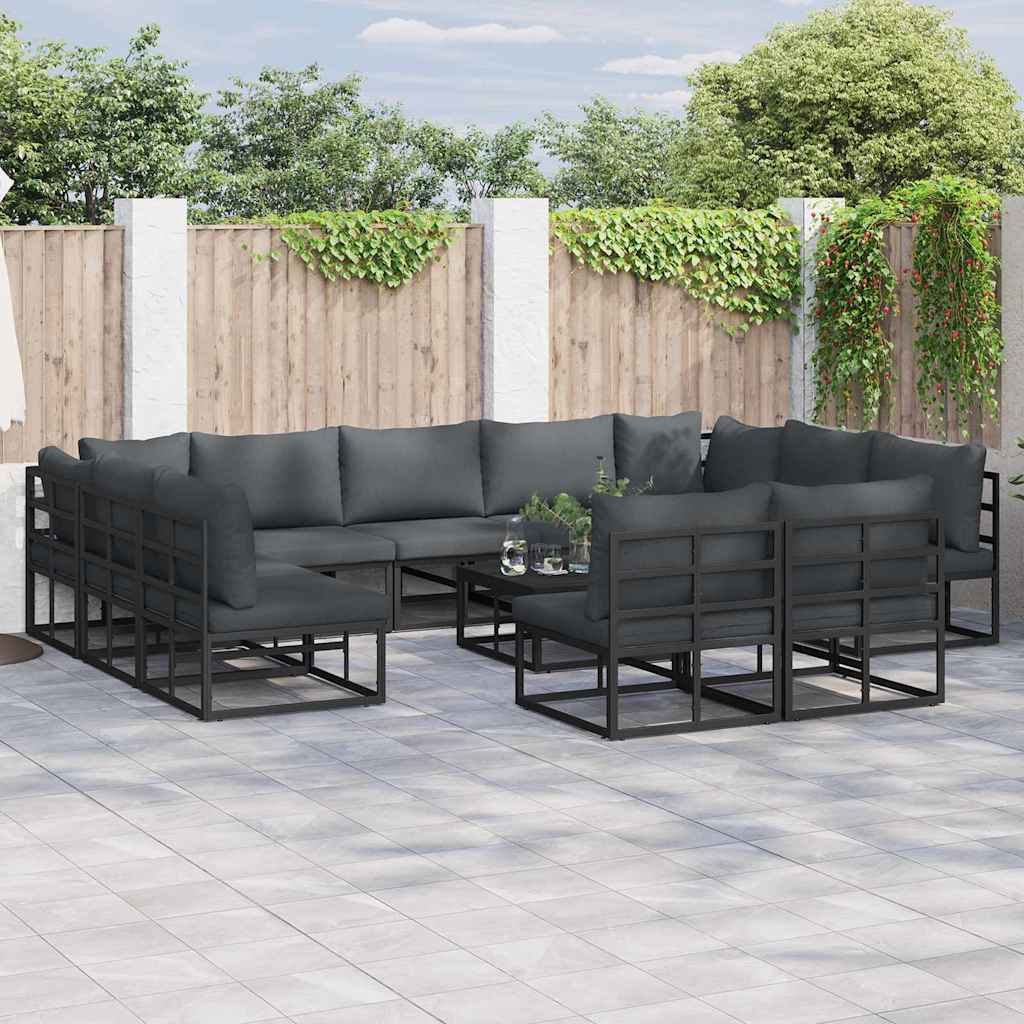 vidaXL Tuinbank Set met kussen 11 pcs Zwart Aluminium