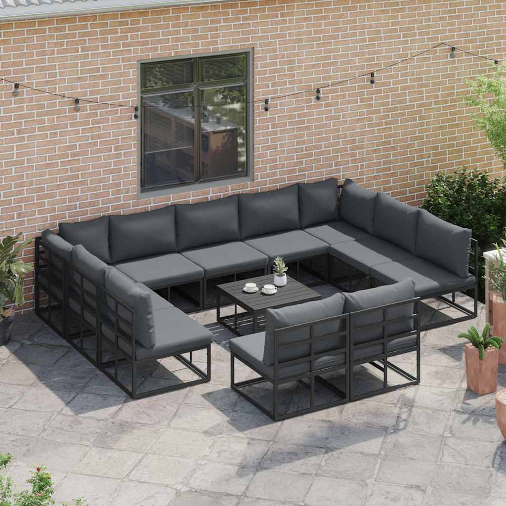 vidaXL Tuinbank Set met kussen 11 pcs Zwart Aluminium