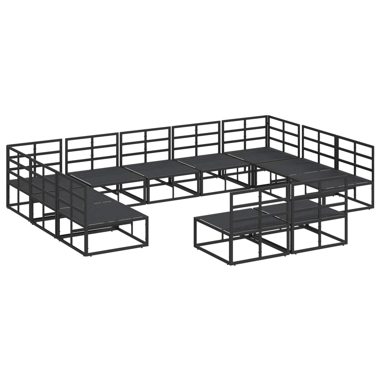 vidaXL Tuinbank Set met kussen 11 pcs Zwart Aluminium