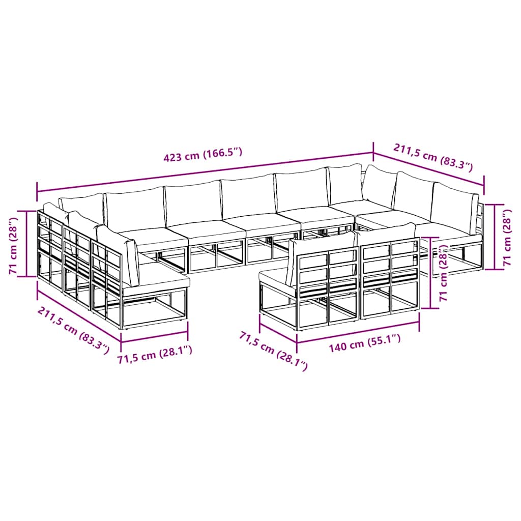 vidaXL Garden Sofa Set with cushions 12 pcs Black Aluminium