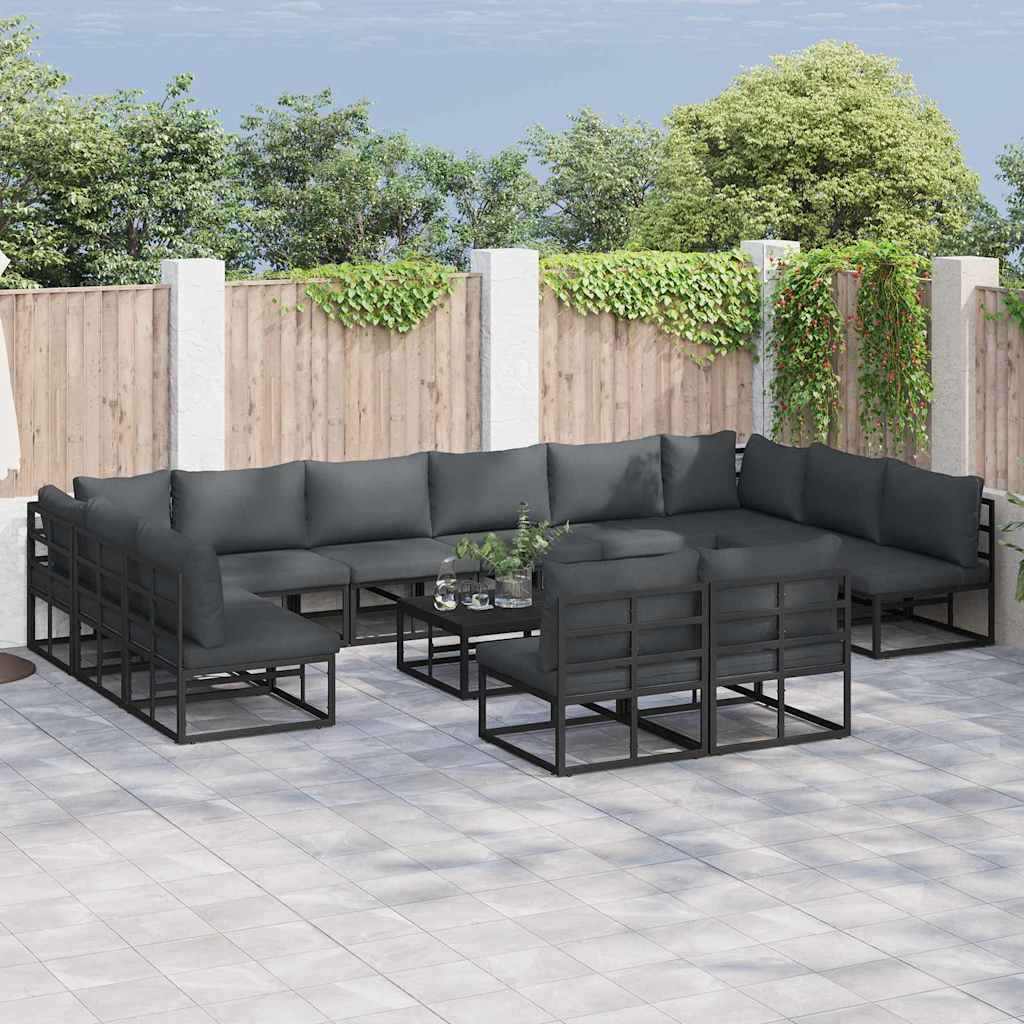 vidaXL Garden Sofa Set with cushions 12 pcs Black Aluminium