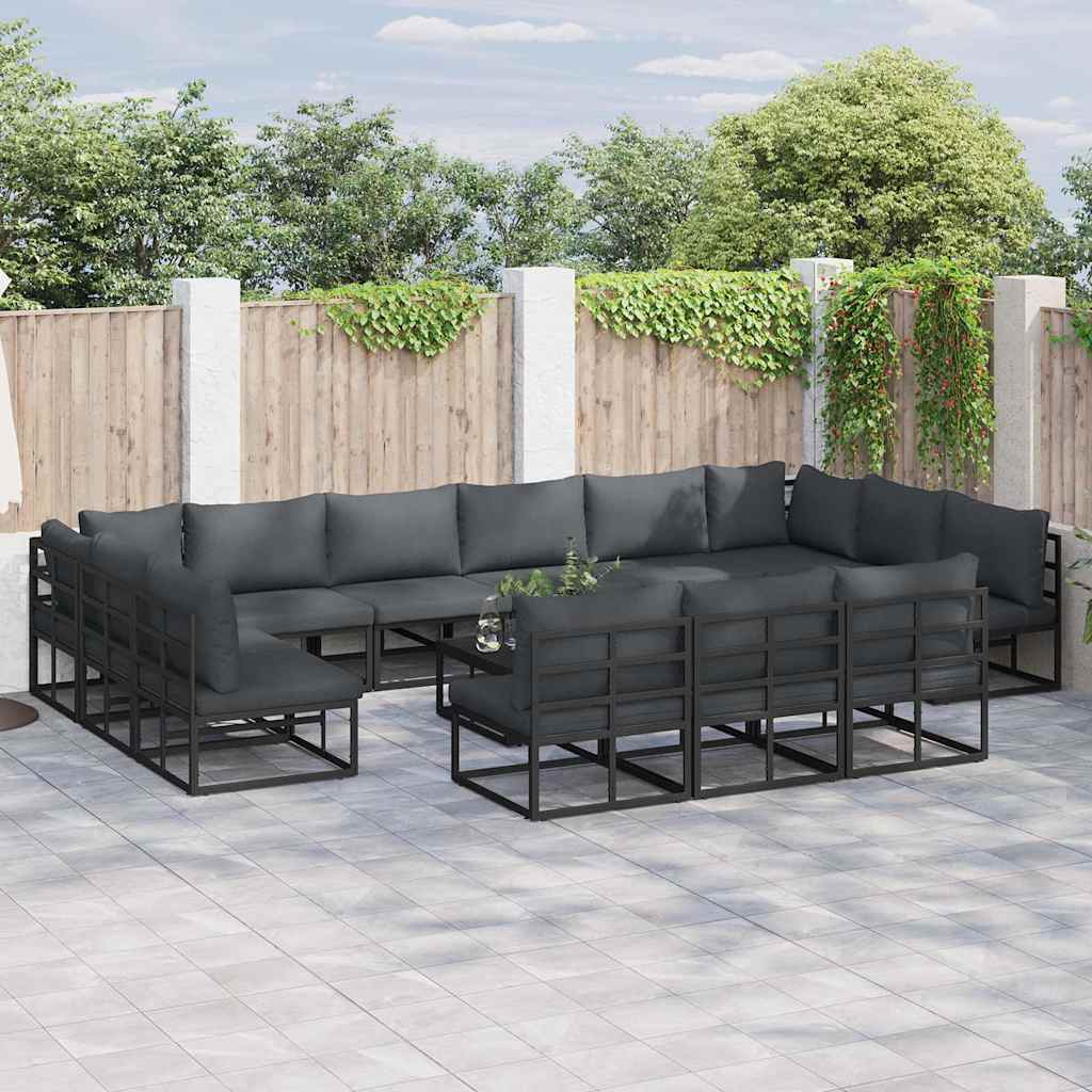 vidaXL Tuinbank Set met kussen 13 pcs Zwart Aluminium