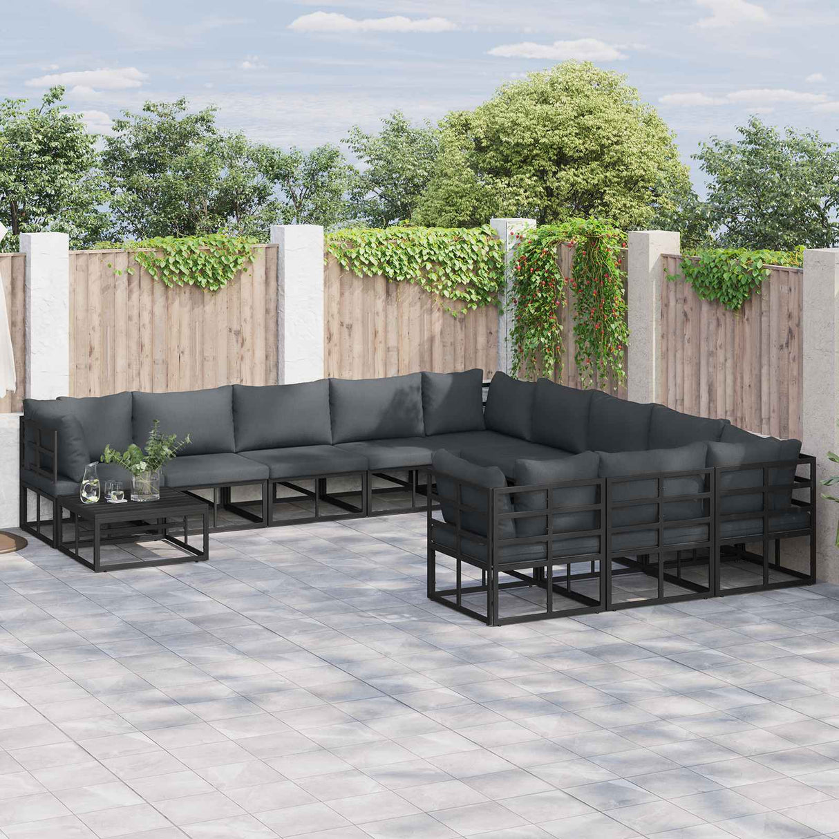 vidaXL Tuinbank Set met kussen 11 pcs Zwart Aluminium