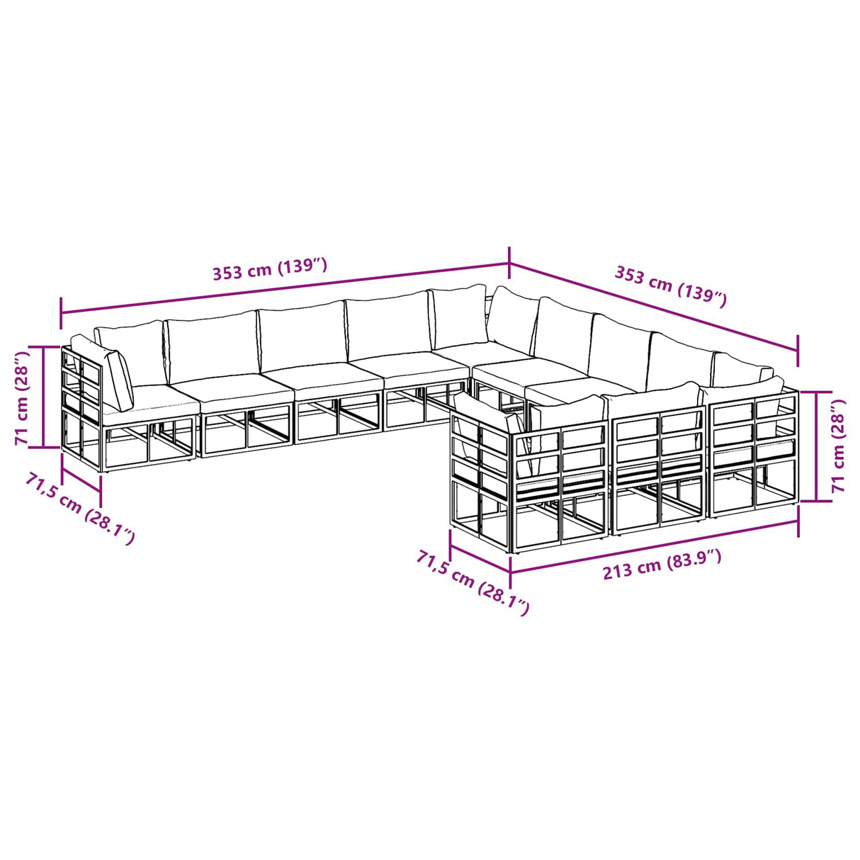 vidaXL Tuinbank Set met kussen 11 pcs Zwart Aluminium