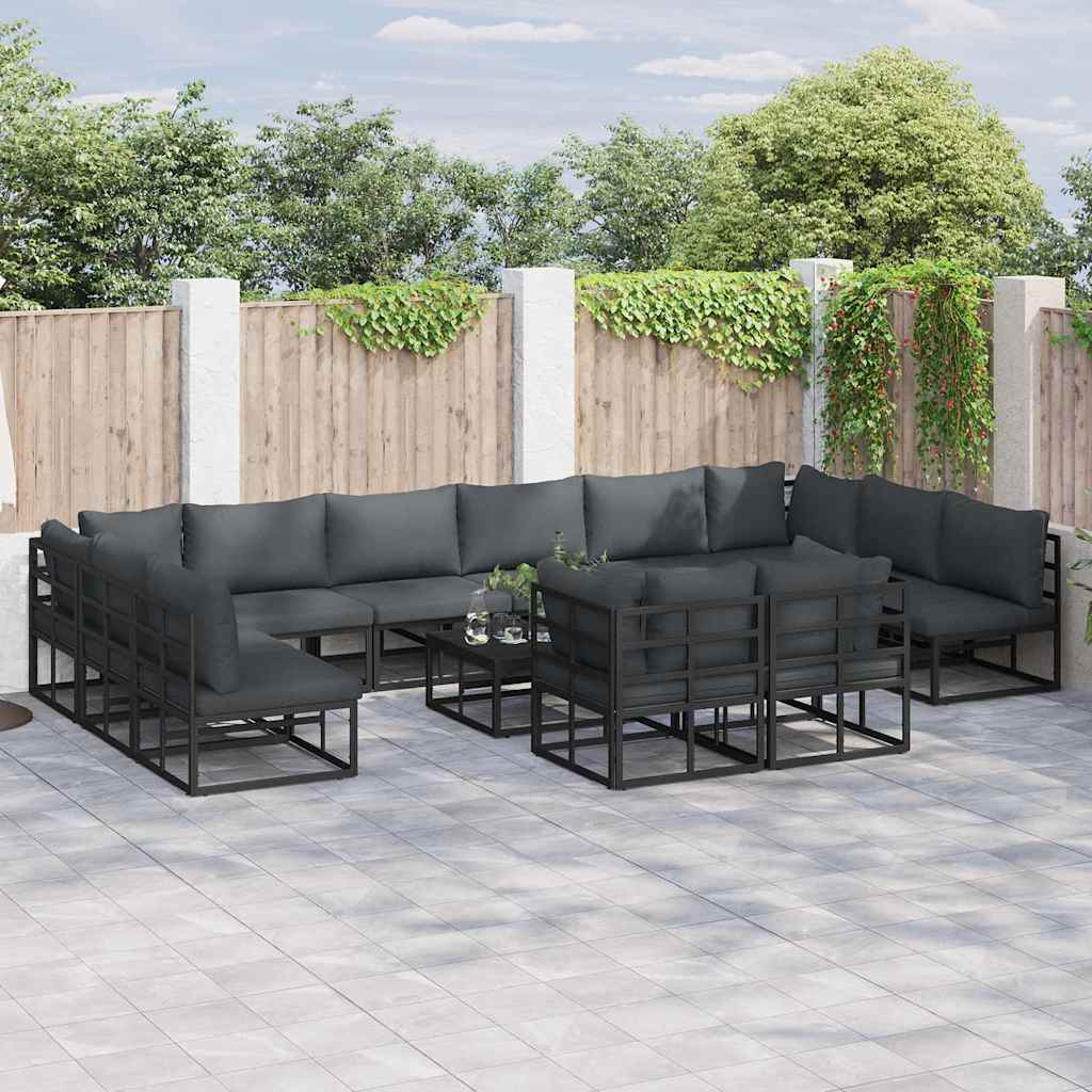 vidaXL Tuinbank Set met kussen 12 pcs Zwart Aluminium