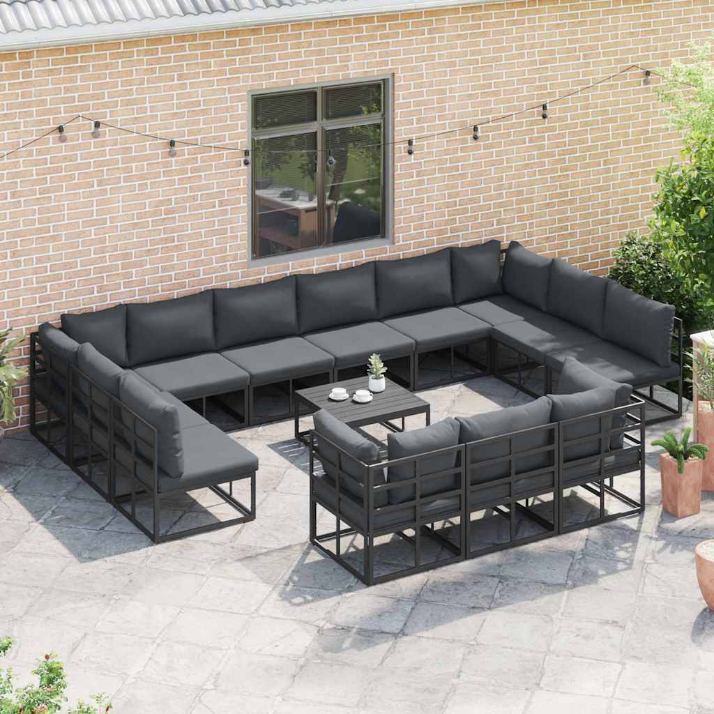 vidaXL Tuinbank Set met kussen 13 pcs Zwart Aluminium