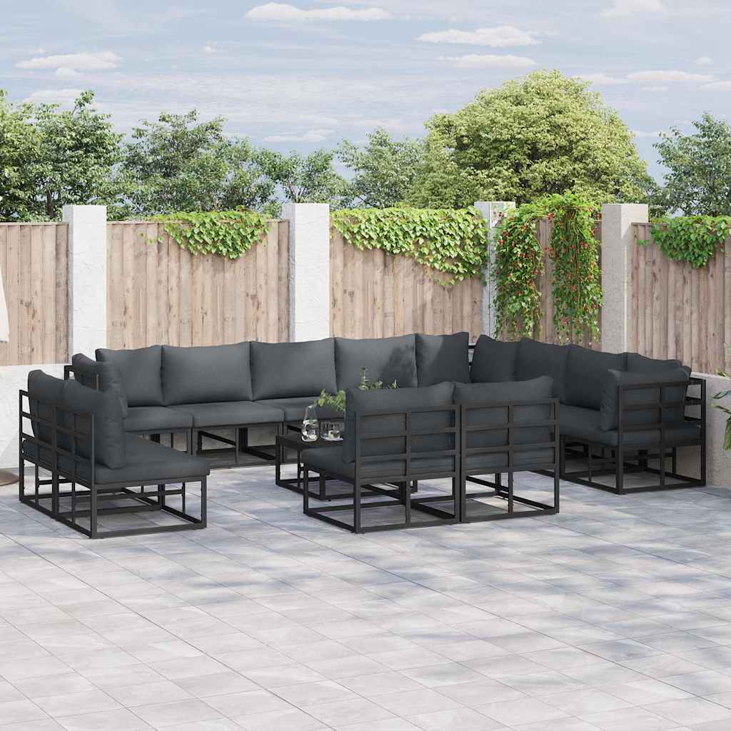vidaXL Tuinbank Set met kussen 12 pcs Zwart Aluminium