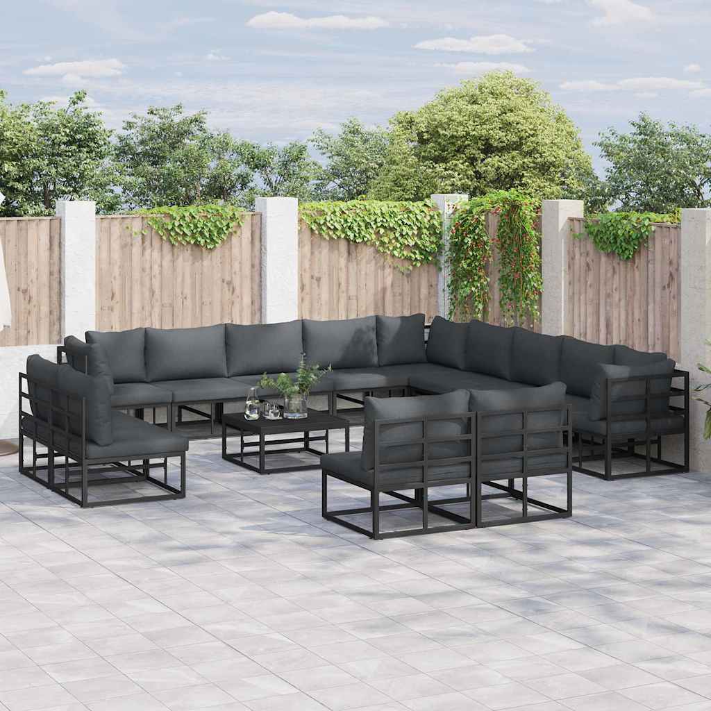 vidaXL Tuinbank Set met kussen 13 pcs Zwart Aluminium