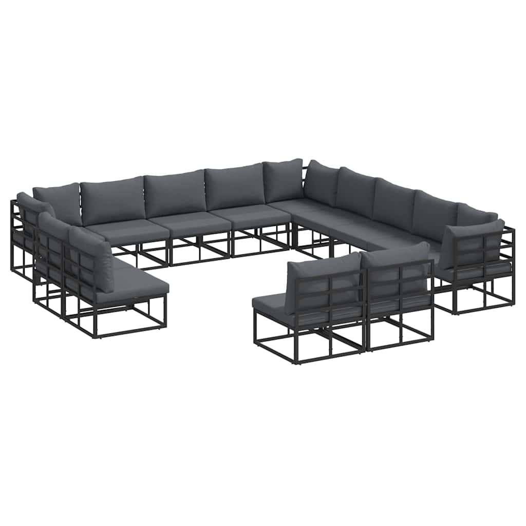 vidaXL Tuinbank Set met kussen 13 pcs Zwart Aluminium