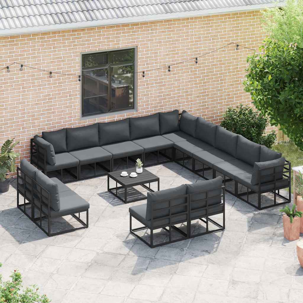vidaXL Tuinbank Set met kussen 13 pcs Zwart Aluminium