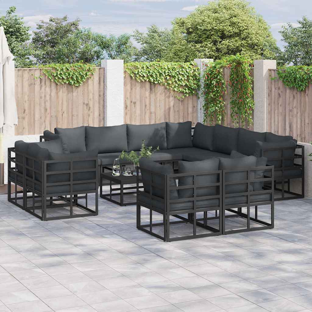 vidaXL Tuinbank Set met kussen 11 pcs Zwart Aluminium