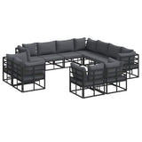 vidaXL Tuinbank Set met kussen 11 pcs Zwart Aluminium