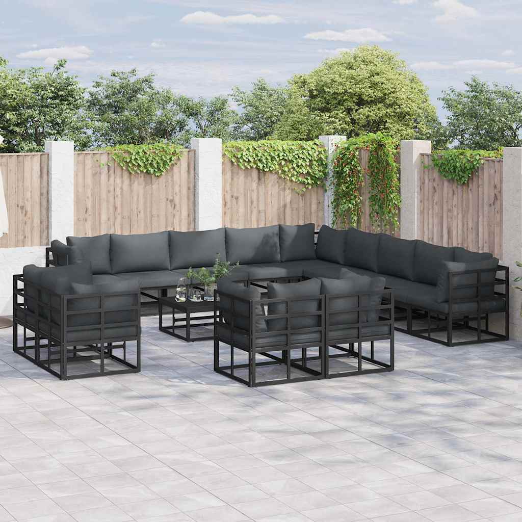 vidaXL Garden Lounge Set with cushions 13 pcs Black Aluminium