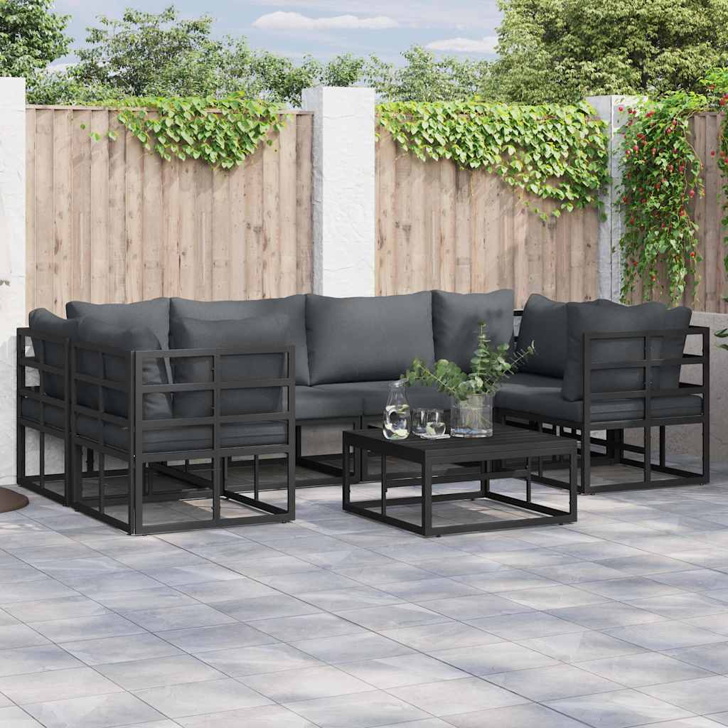 vidaXL Garden Bench Set with Cushion 6 pcs Black Aluminium