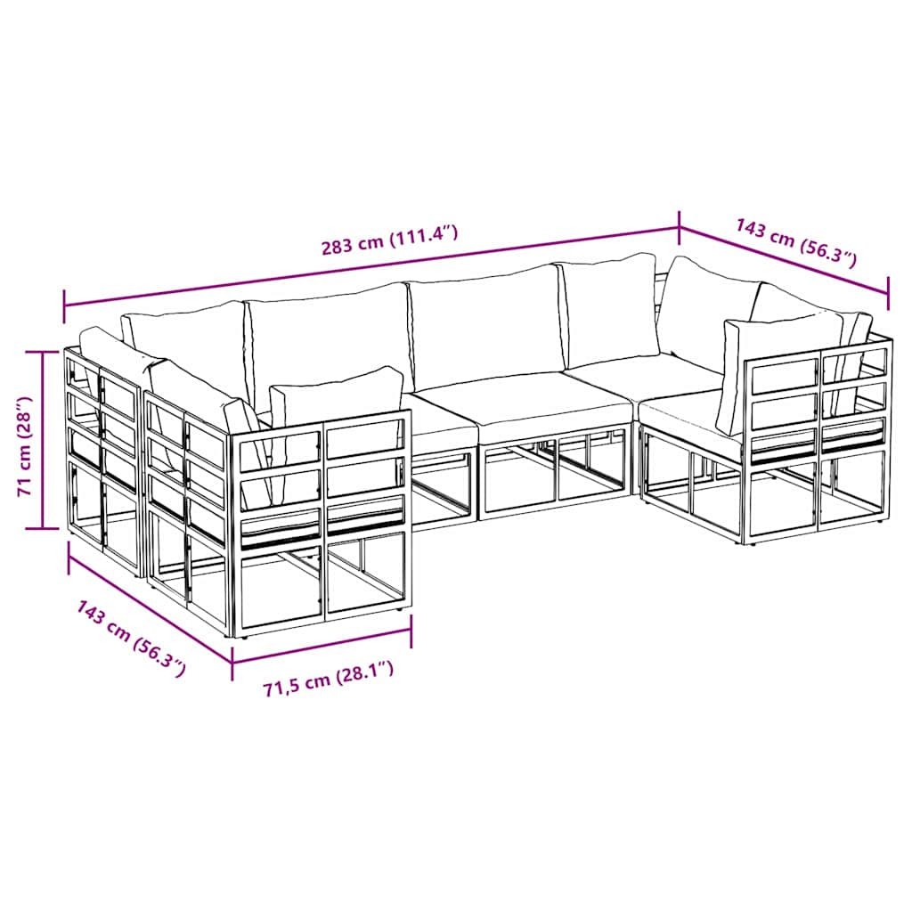 vidaXL Garden Bench Set with Cushion 6 pcs Black Aluminium