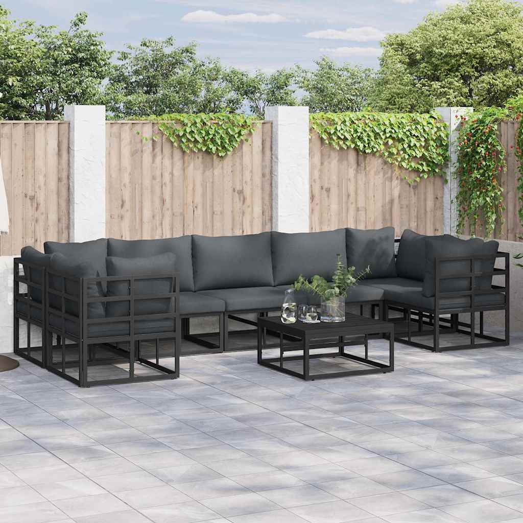 vidaXL Tuinbank Set met kussen 7 pcs Zwart Aluminium