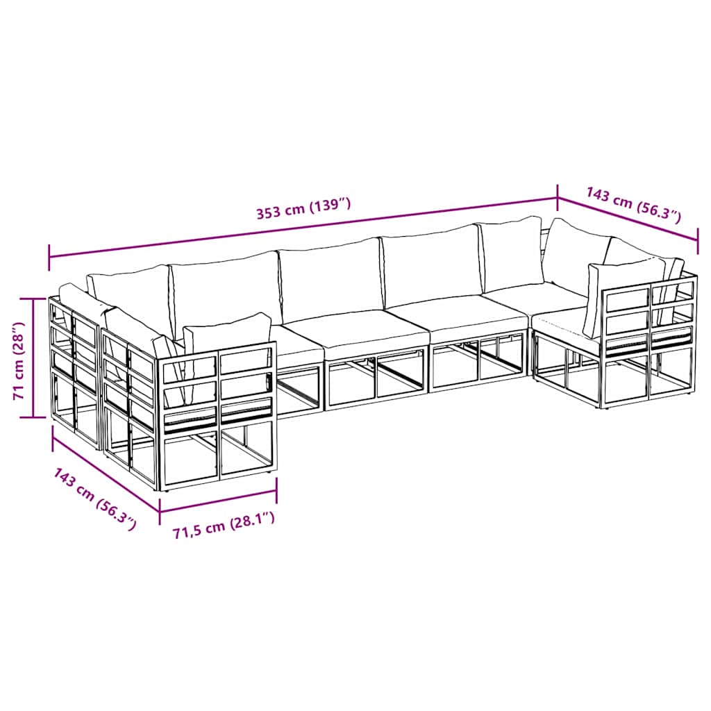 vidaXL Tuinbank Set met kussen 7 pcs Zwart Aluminium