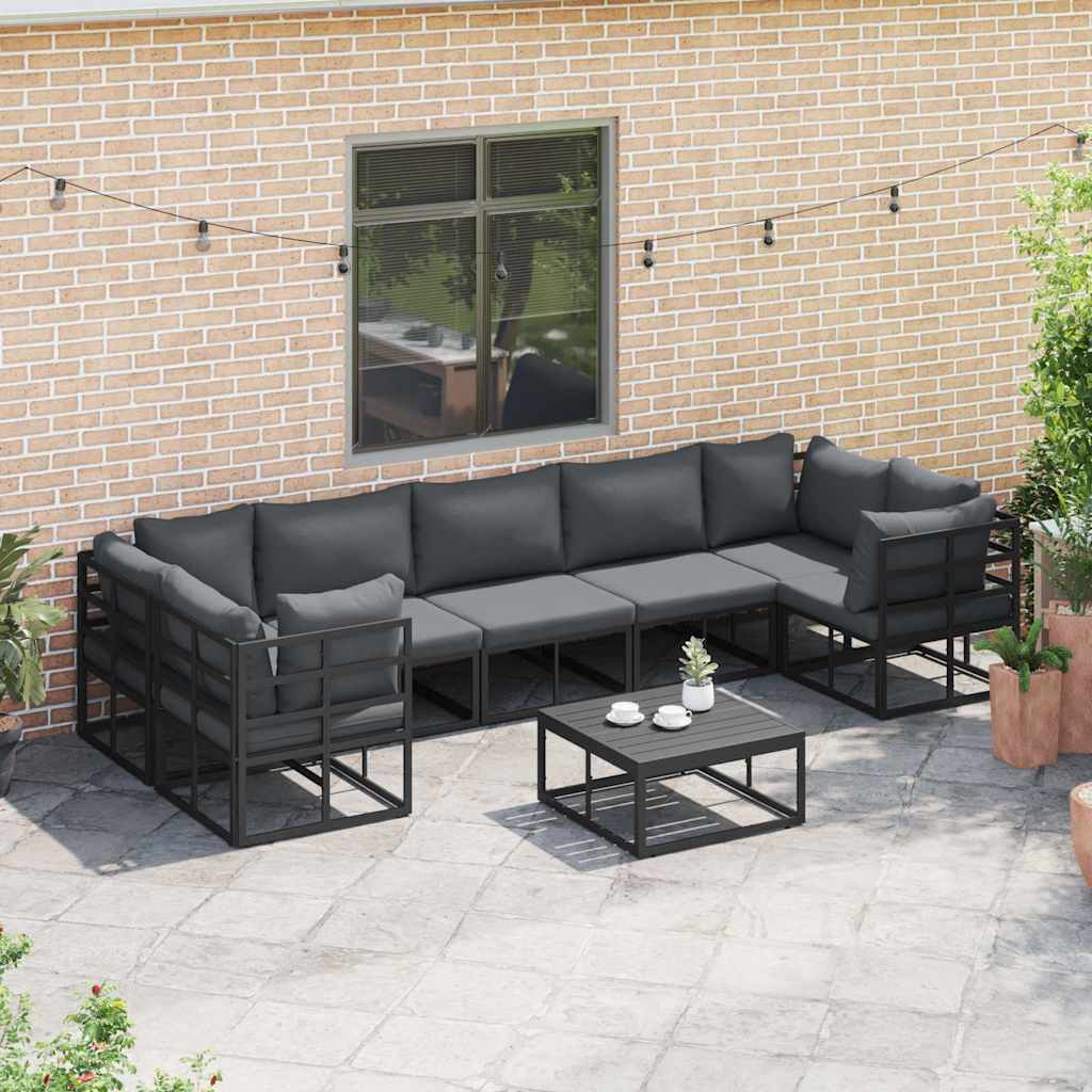 vidaXL Tuinbank Set met kussen 7 pcs Zwart Aluminium