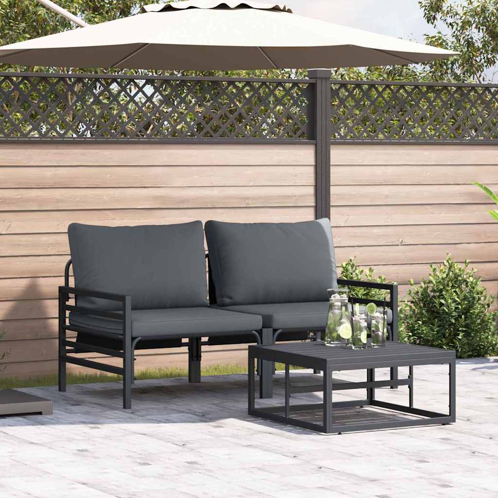 vidaXL Tuinbank Set met kussen 3 pcs Zwart Staal