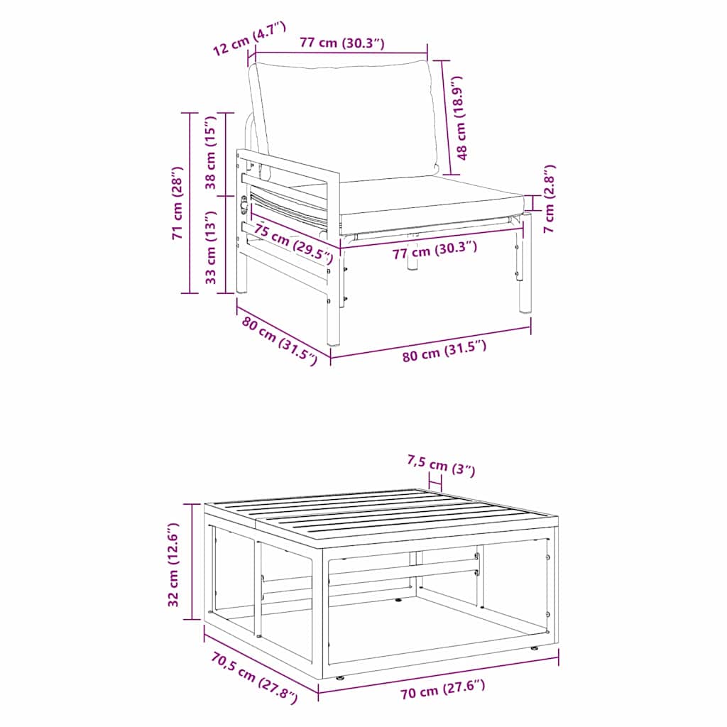 vidaXL Tuinbank Set met kussen 3 pcs Zwart Staal
