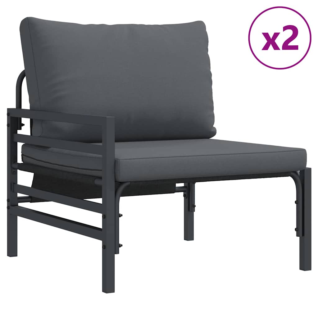 vidaXL Garden Bench Set with Cushion 3 pcs Black Steel