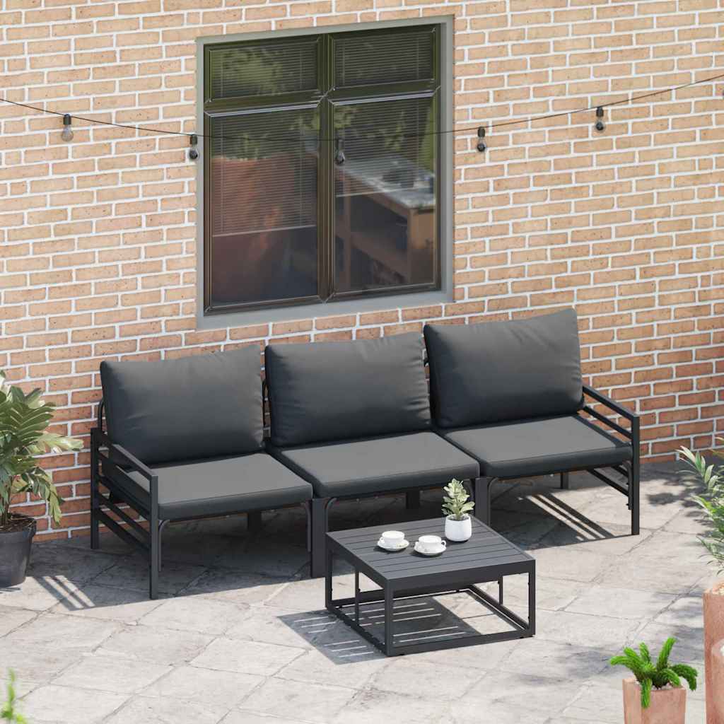 vidaXL Garden Bench Set with Cushion 3 pcs Black Steel