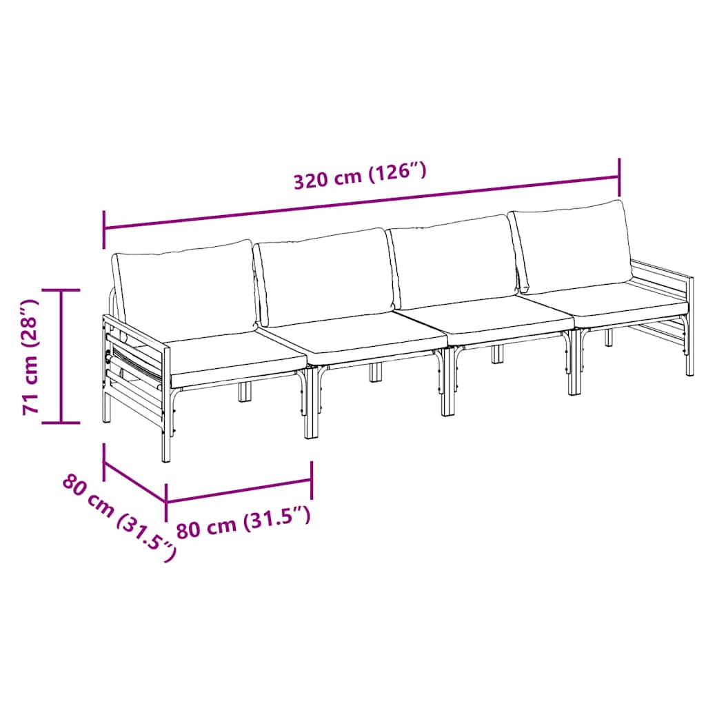 vidaXL Tuinbank Set met kussen 4 pcs Zwart Staal