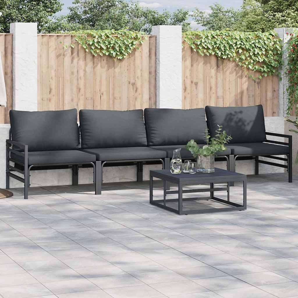 vidaXL Tuinbank Set met kussen 4 pcs Zwart Staal