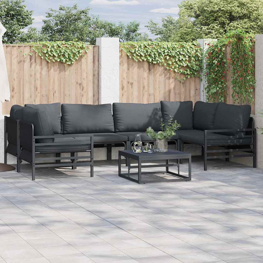 vidaXL Tuinbank Set met kussen 6 pcs Zwart Staal