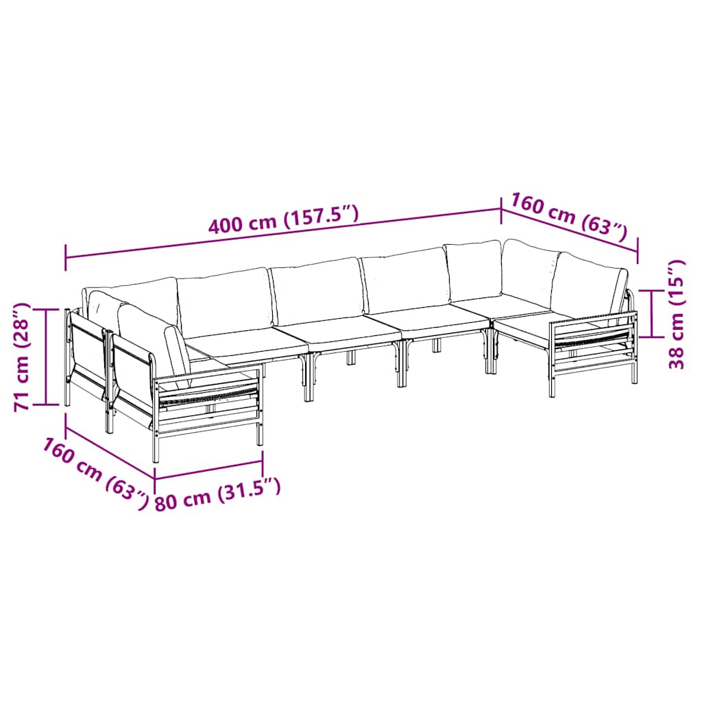 vidaXL Tuinbank Set met kussen 7 pcs Zwart Staal