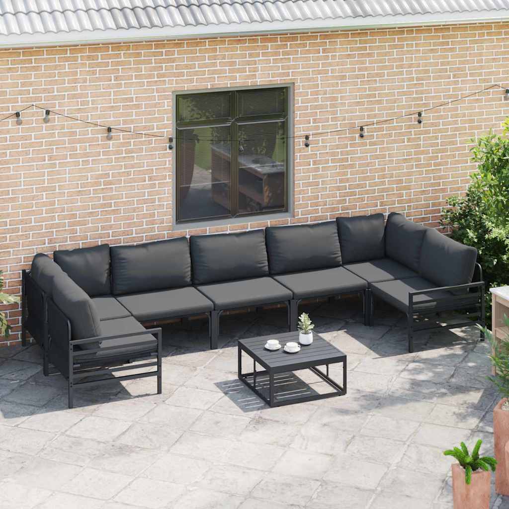 vidaXL Tuinbank Set met kussen 7 pcs Zwart Staal