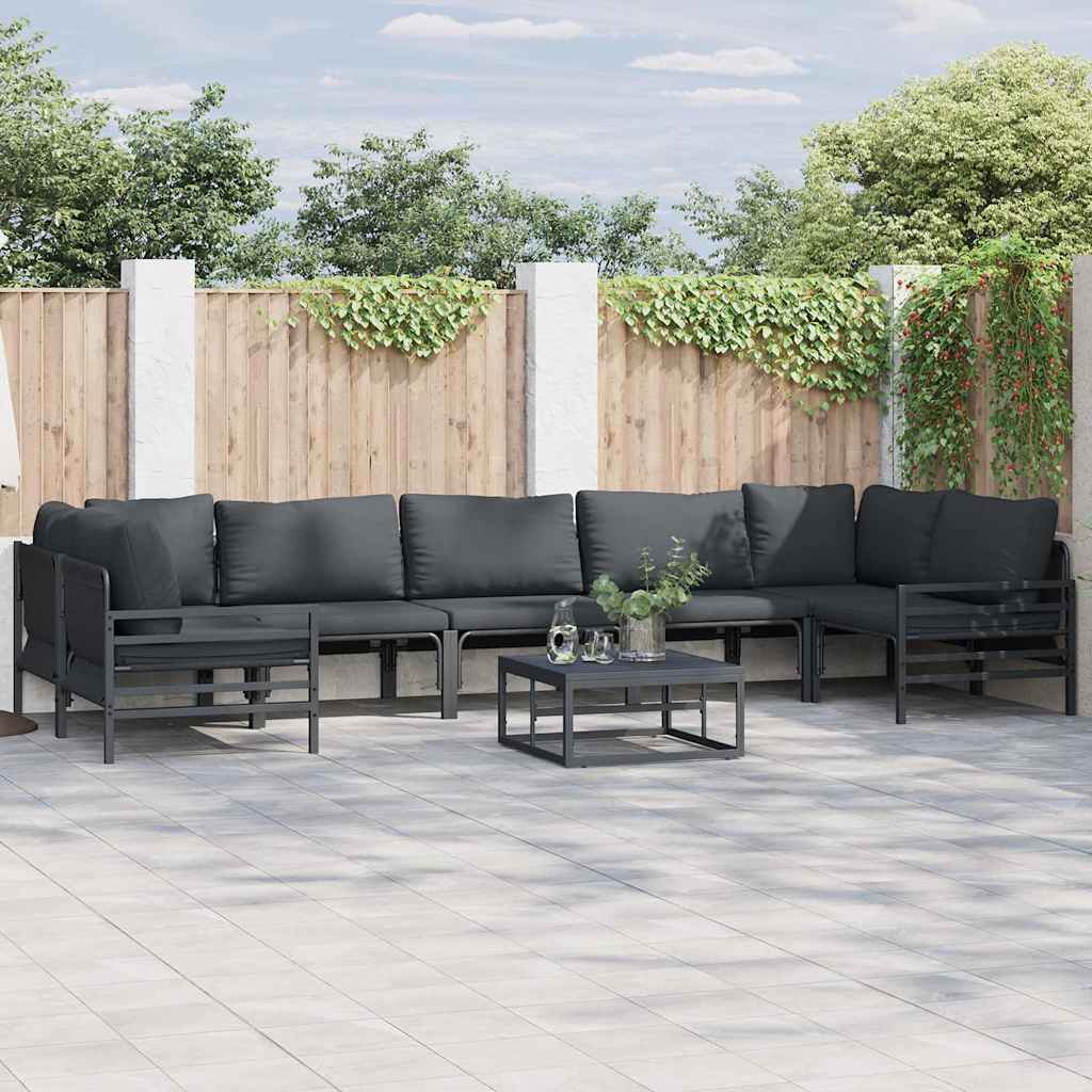 vidaXL Tuinbank Set met kussen 7 pcs Zwart Staal