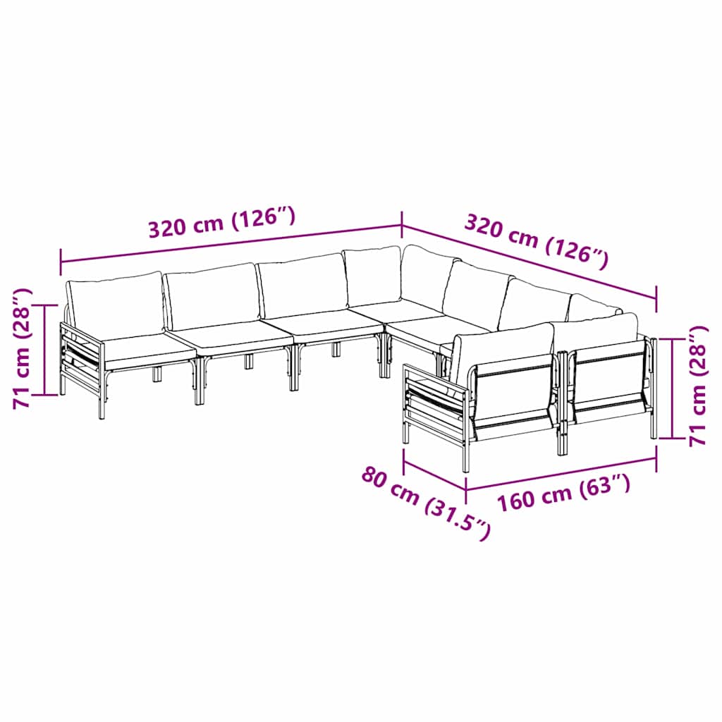 vidaXL Tuinbank Set met kussen Antraciet Staal