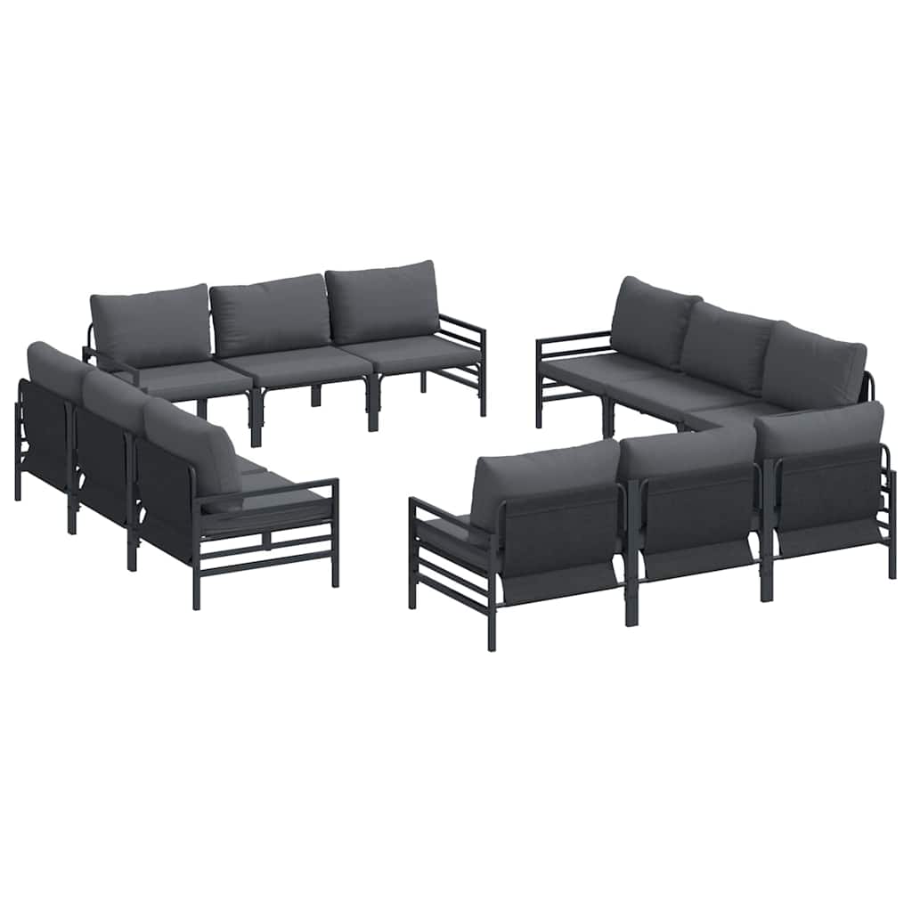 vidaXL Tuinbank Set met kussen 12 pcs Zwart Staal
